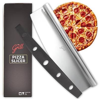 Hans Grill Pizza Cutter Rocker Blade, 14 Inch Stainless Steel | Large Pizza Slicer, Rocking Blade Design with Safety Cover, Professional, Non-Stick & Dishwasher Safe