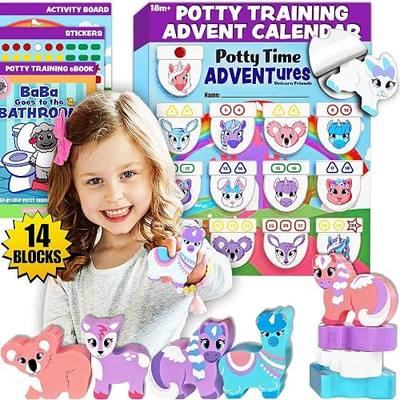 LIL ADVENTS Potty Time Adventures, Potty Training System, Unicorn Friends | 14 Wooden Stacking Blocks, Montessori Toys, Daily Reveals, Activity Board, Stickers, Non Toxic, For Toddlers Ages 18 Months+