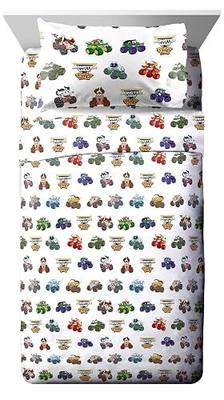 Jay Franco Kids Sheet Set with Fitted, Flat Sheets & Pillow Cover - Ultra-Soft Bedding with Pillowcase for Room Decor, White - Monster Jam, 3 Piece Twin