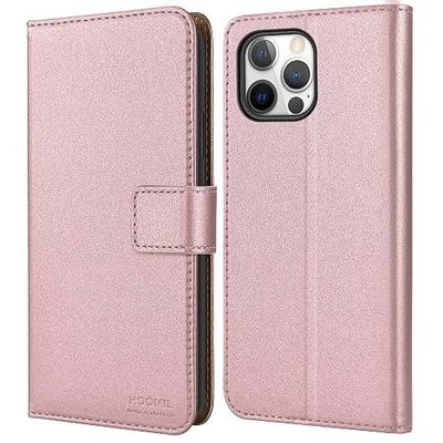 HOOMIL MagFlip Series for iPhone 12 Case, for iPhone 12 Pro Case, Premium Leather Flip Wallet Phone Case with Card Holder - Rose Gold