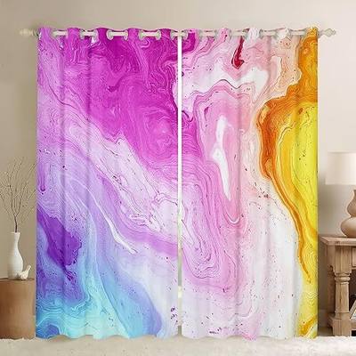 Watercolor Marble Window Drapes, Tie Dye Pastel Pink Window Treatments Colorful Purple Blue Yellow Curtains for Kids Girly, Abstract Art Window Curtains for Bedroom Decor 2 Panels 52"Wx63"L