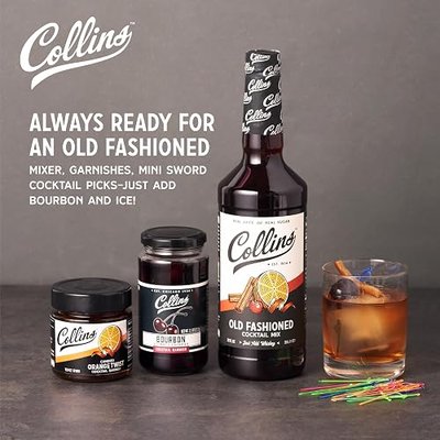 Collins Old Fashioned Kit, Cocktail Gift Set with Old Fashioned Mix, Bourbon Cherries, Candied Orange Garnish & Picks, Mixology Gift Set of 4 for Party Drinks, Holiday Celebrations and Christmas Gifts