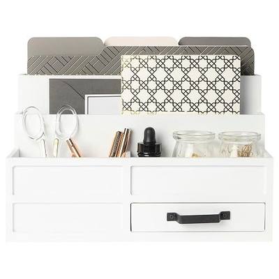BLU MONACO | White Desktop Organizer with Drawer Storage | Tabletop Organizer with Drawers for Paper Bills Mail | Wooden Mail Organizer for Countertop Workspace