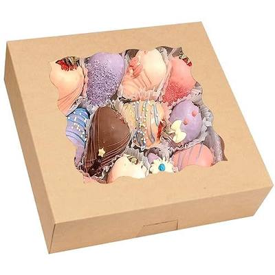 Kucoele 25pcs Bakery Boxes with Window 9 x 9 x 2.5 inches Cake Box Coolie Box Kraft Pie Boxes for 9 Inch Pie, Muffins, Donuts, Strawberries