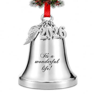 JUPPE 2026 Silver It's A Wonderful Life Christmas Bell Ornament for Christmas Tree Wedding Anniversary Decoration with Angel Wings, Hanging Bell for Door Opening, Crafts & Holiday Decor (Silver Bell)
