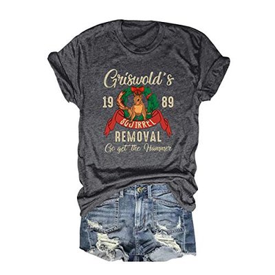 Women's griswold's Squirrel Removal Funny T-Shirt Short Sleeve Casual Cute Animal Graphic Tees Tops Dark Gray