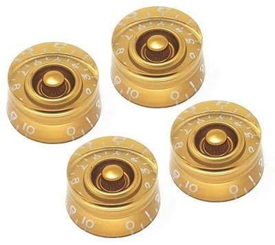Gold Speed Knobs Compatible with USA Les Paul SG Electric Guitar (Set of 4) Fits 24 Fine-Spline USA (Imperial) Split Shaft Pots Recessed RS24US-GLD4