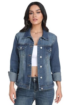 PEIQI Classic Jean Jacket for Women Basic Long Sleeve Button Down Denim Jackets