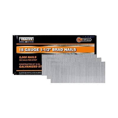 Freeman 18-Gauge Brad Nails, 1-1/2 Inch, Glue Collated Galvanized, 5000 Count – For Trim, Molding and Baseboards, Fits Most 18-Gauge Pneumatic, Electric Brad Nailers – BN18-15-5K