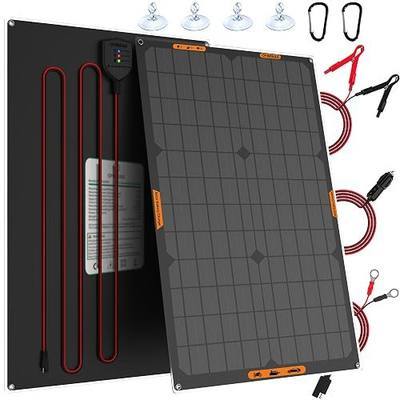 OYMSAE 30W 12V Solar Trickle Charger Maintainer, Waterproof Portable Solar Panel Battery Charger Kit with Cigarette Lighter Plug & Alligator Clips for Car, RV, Truck, Boat, Motorcycle, Marine