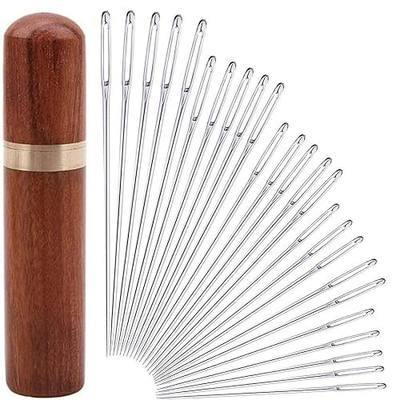 25Pieces Hand Sewing Big Eye Needles Sharp Needle,with Solid Wood Needle Case for