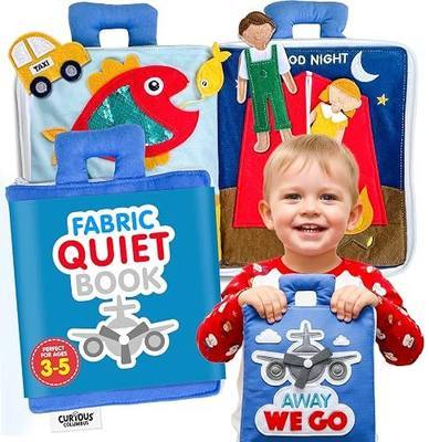 Curious Columbus Away We Go Busy Book, Fabric Travel Activity Quiet Book | 10 Colorful Vacation-Themed Pages, Motor Skill Activities, Sewn-In and Removable Pieces, 3D Pop-Ups, Airplane Travel Toy