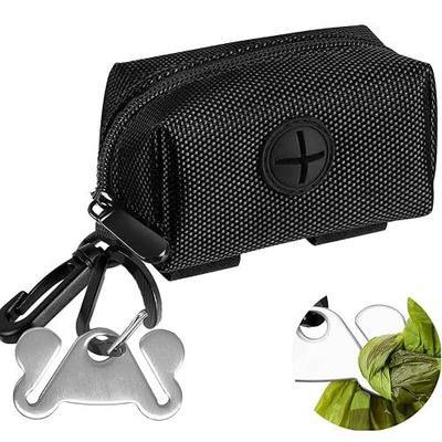 Dog Waste Bag Dispenser Pet Poop Bags Holder for Doggie Waste Bags Dispensers Soft Fabric Zipper Small Doggy Puppy Pouch for Leash Accessory Attachment with Carrier,Black