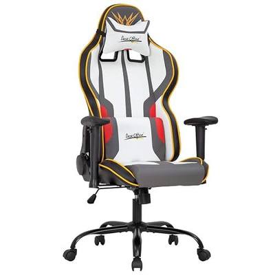 Gaming Chair Massage Office Chair Racing Computer Chair with Lumbar Support Headrest Armrest Task Rolling Swivel Ergonomic PU Leather Adjustable Desk Chair (White and Yellow)