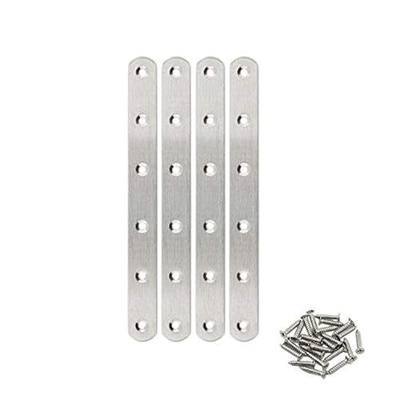 4 Pack Flat Mending Plate for Wood,ULIFESTAR Stainless Steel Straight Brackets 200mm / 8" Length 6 Screw Hole Flat Repair Fixing Wood Brace Joining Plates Connector with Fixing Screws