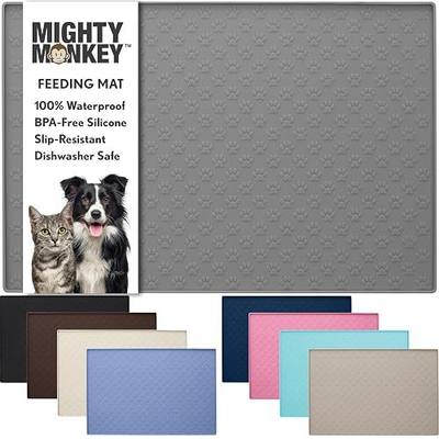 MIGHTY MONKEY 100% Waterproof Dog Food Mat, Raised Edges Silicone Pet Feeding Placemat for Cat, Dogs, Pet Bowls, High Lipped Tray Prevents Water Spills, Food on Floor, Dishwasher Safe, 24x16, Gray