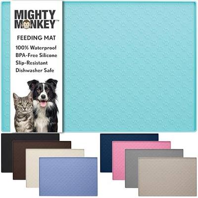 MIGHTY MONKEY 100% Waterproof Dog Food Mat, Raised Edges Silicone Pet Feeding Placemat for Cat, Dogs, Pet Bowls, High Lipped Tray Prevents Water Spills, Food on Floor, Dishwasher Safe, 24x16 Turquoise