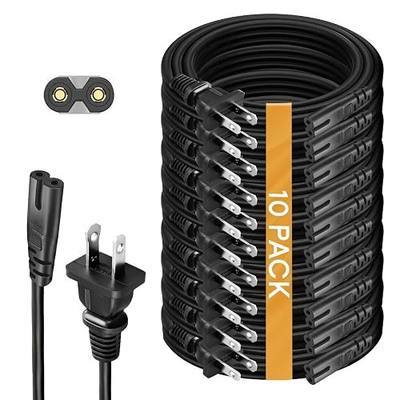 (10 Pack) AC 2 Prong Power Cord for TV, PS5 PS4 PS3 Slim, Speaker, Xbox - Replacement C7 Power Cable 2 Prong (3-Feet, 10-Pack)