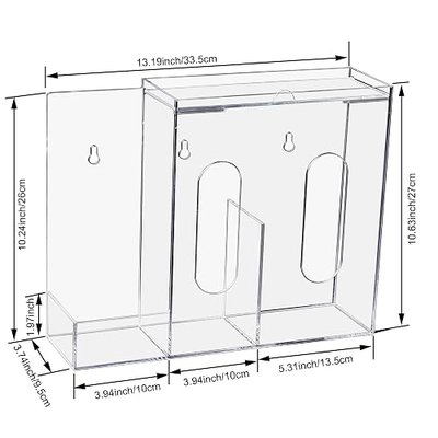 SEANADO Face Mask Dispenser 3 Compartment Acrylic Glove Box Holder Hygiene Station for Disposable Face Masks, Emesis Bag, Shoe Cover and Hairnet, Wall Mount Holes or Tabletop Holder (Clear)