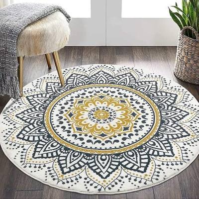 HEBE Washable Round Area Rug 4ft Non Slip Vintage Circle Rugs for Bedroom Soft Non Shedding Boho Round Bedside Carpet for Living Room Dining Room Bathroom College Dorm