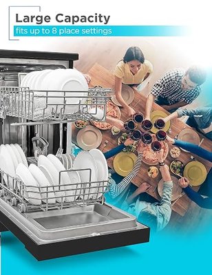 BLACK+DECKER 18-Inch Portable Dishwasher, Energy Star, BPD8B, Black | 8-Place Setting Capacity, Mobile Dish Washer with 6 Wash Programs, LED Display, Stainless Steel Tub