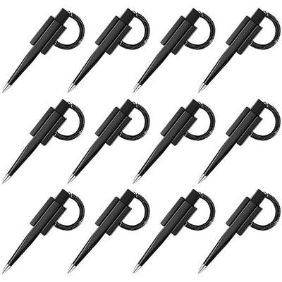Zonon 12 Pieces Secure Counter Pens with Adhesive Chain Black Ink Counter Pen with Base Pen Holder and Plastic Coil Reception Pens for Home Bank Office Hotel Supplies