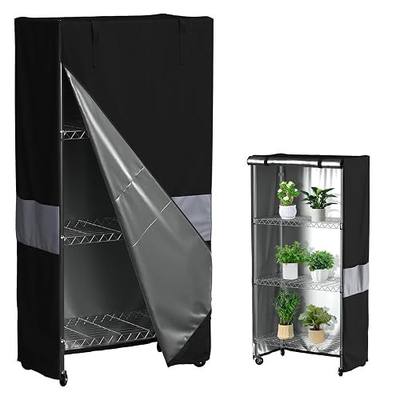 Wire Shelf Cover 36x18x54 600D Waterproof Dustproof Storage Rack Cover | dustproof, black grey splice design, silver inner coating, zipper roll-up door, velcro , reinforced stitching