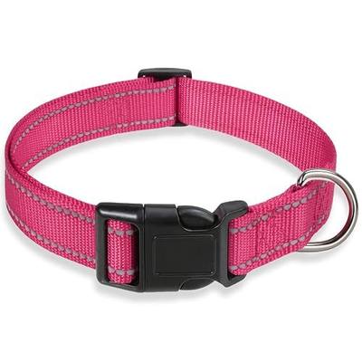 Reflective Dog Collar with Buckle Adjustable Safety Nylon Collars for Small Medium Large Dogs, Pink S | Breathable Nylon Collars for Small Medium Large Dogs, No Chafing on Walks and Outdoor Hikes, Metal D-Ring, Night Safety