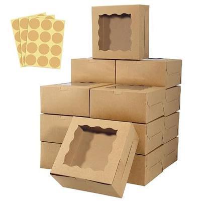 60 pcs Bakery Boxes with Window, 6 x 6 x 3 inches, Kraft Cookie Boxes Pastry Boxes for Baked Goods (Brown)