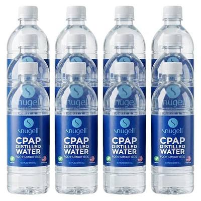 Snugell Distilled Water for CPAP Machines - Travel Size Bottles, Clean Multi-Use Hydration - Made in USA - Up to 30 Days Supply - 16.9 Fl Oz (Pack of 12)