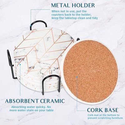 Absorbent Coasters for Drinks with Holder Set of 6, Ceramic Stones with Mix Patterns Protects Furniture Suitable for House Decor, Living Room, Outdoor Coasters, Housewarming by TDTOK