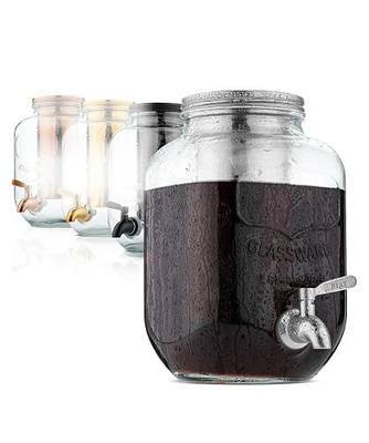 BTaT- 1 Gallon Cold Brew Coffee Maker, Thick Glass Pitcher | Stainless Steel Filter, Lid & Spigot Iced Coffee Sun Tea Brewer Mason Jar Cold Brew Container Fast Iced Tea Maker for Fridge