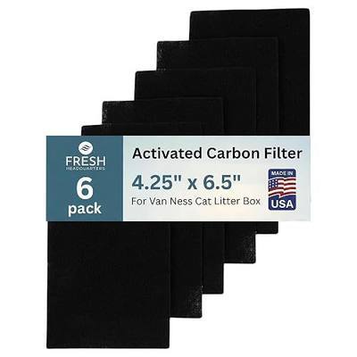 Fresh Headquarters 6-Pack Carbon Filters for Cat Litter Box – Litter Box Filter Replacement, Activated Charcoal Filter, 4.25" x 6.5" Pre-Cut, Compatible with Van Ness Models, Made in USA