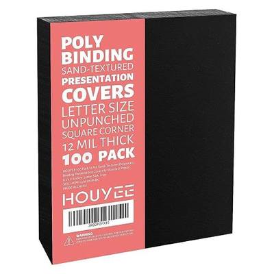 HOUYEE 100 Pack 12mil Binding Presentation Covers, Sand Texture, Black | Plastic Back Binding Polycovers, 8.5x11 Inch Letter Size, Square Corners,Un-Punched, Office & School Supplies