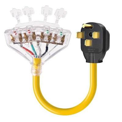 Rophor 50 Amp to 110 Adapter - RV 50A to 20A Adapter Cord, 4 Prong NEMA 14-50P Male to 4X 5-20R Female, Dust Protection Caps, 1.5 FT