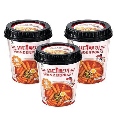 MIMI Tteokbokki Sweet & Spicy Authentic Korean Flavor Rice Cake Instant 떡볶이. 120g (4.23oz), Pack of 3, One Serving Per Container. Perfect Snack That Can be Ready in just 2 Minutes