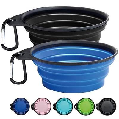 Gorilla Grip Collapsible Dog Bowl, Silicone Set of 2 Travel Bowls with Carabiner, Foldable and Portable Accessories for Cat and Dogs, Small Pet Hiking Supplies, Food and Water, 2 Cup, Black/Royal Blue
