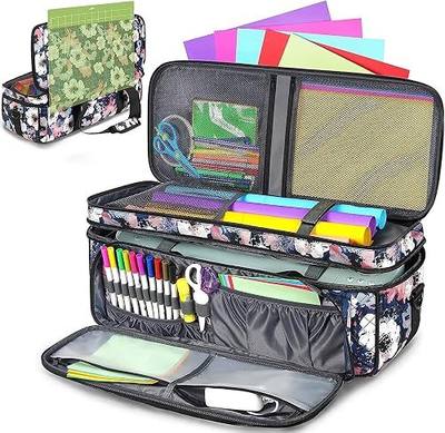 YOREPEK Carrying Case for Cricut Maker 4/3, Explore 5/4/3 with Dust Cover | Double Layer Storage Bag for Explore Air 2, Large Travel Case with Cutting Mat Storage for Accessories and Supplies, Floral
