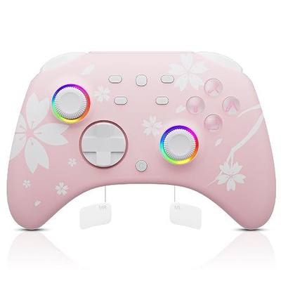 Mytrix Wireless Controllers for Switch/Switch 2, Windows PC iOS Android Steam/Steam Deck, Sakura Pink Bluetooth Controller with Programmable, Hall Effect Joysticks, Adjustable LED Light/Turbo/Vibration