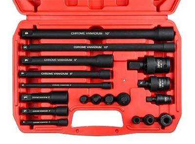 18-Piece Drive Tool Accessory Set,Includes Socket Adapters, Socket Extension bar and Swivle Universal Joints and Impact Coupler, Professional 1/4,3/8&1/2 Socket Accessories