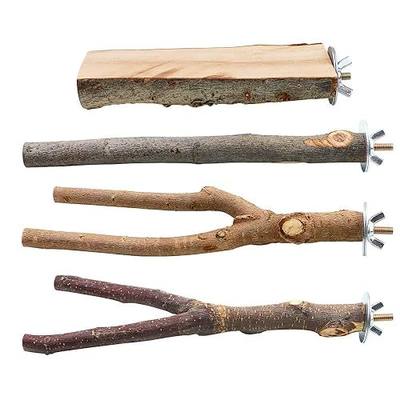4 Pack Natural Wood Bird Perch Parrot Stand Branches Fork Toys,Pet Bird Cage Wooden Hanging Perch Platform Hammock Swing Toy for Small Parakeets,Budgies,Cockatiels,Conures,Finches