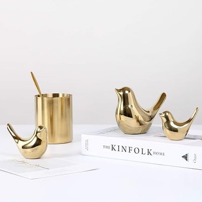 4 pieces Small Animal Statues Home Decor Modern Style Decorative Ornaments for Living Room, Bedroom, Office Desktop, Cabinets (Golden Bird S&M&L&XL)
