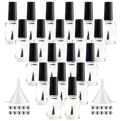 GTHER 20PCS Empty Nail Polish Bottles, Clear Glass Refillable Bottles Container with Brush Cap & Funnel & Mixing Balls for Nail Art (15ML)