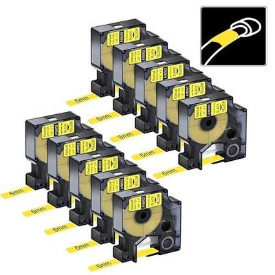 Compatible for DYMO Heat Shrink Tube 18052 1/4" Black on Yellow, 10-Pack | Nineleaf 6mm Yellow Heat Shrink Label Compatible for DYMO Label Maker use in Refills Wire for Rhino 3000 4200 5000 5200 6000