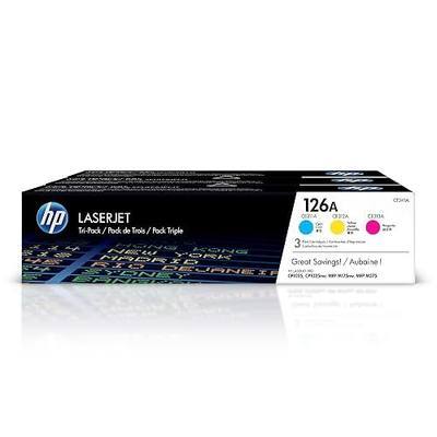 HP Original 126A Cyan, Magenta, Yellow Toner Cartridges (3-Pack) | Works Laserjet Pro 100 Color MFP M175 Series, Laserjet Pro CP1025 Series, TopShot Laserjet Pro M275 MFP Series | CF341A