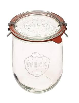 Weck Tulip Jar - Sour Dough Starter Jars for Sourdough - 1 x WECK 745 Large Clear Jar with Wide Mouth - 1 Liter Includes Glass Lid, rubber seal and steel clips