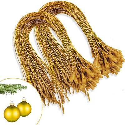 Christmas Tree Ornament String Hanger Precut Ribbon Hook with Snap Fastener | 200pcs, gold, easy to use