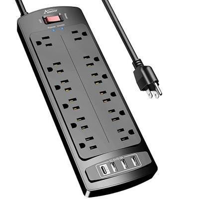 Power Strip, ALESTOR Surge Protector with 12 Outlets and 4 USB Ports, 6 Feet Extension Cord, 2700 Joules, ETL Listed, Black