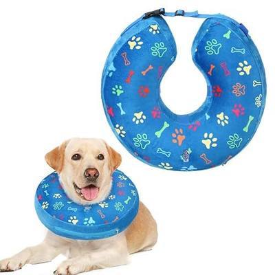 BINGPET Inflatable Recovery E-Collar for Dogs, Soft Comfortable Donut Protective E Collar with Bone and Footprint Patterns, After Surgery Pet Collar Prevent from Biting Wound