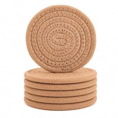 ABenkle Woven Coasters for Drinks Set of 6, Boho Absorbent Drinking Coaster, 4.3 Inch - Perfect Housewarming Gift, Home Decor, Bar Essentials for Coffee Table